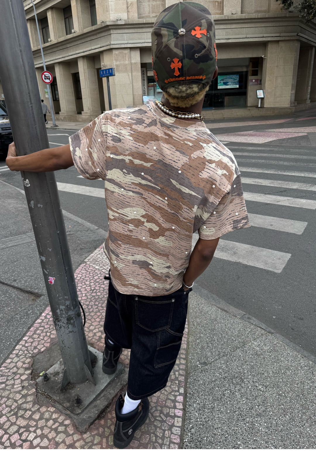 STEEPC Aged Desert Camo Pearl Embellished Print Tee | Face 3 Face