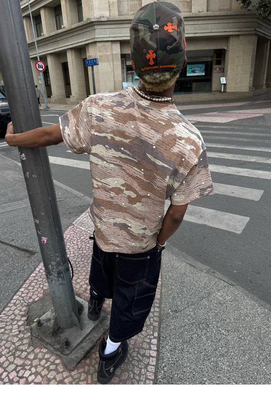 STEEPC Aged Desert Camo Pearl Embellished Print Tee | Face 3 Face