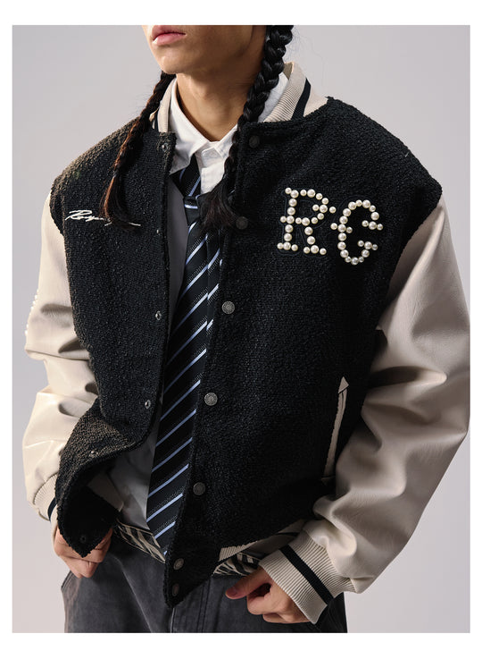 Remedy RMD Pearl Embroidered Leather Varsity Jacket | Face 3 Face