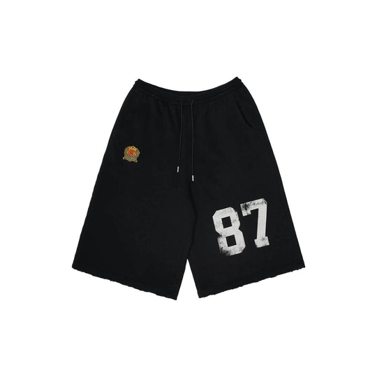 1807 Vintage Number Print Cropped Baggy Sweat Shorts | Face 3 Face