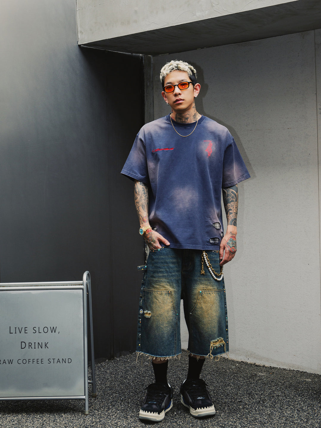 S45 Plaid Patchwork Washed Embroidered Logo Tee | Face 3 Face