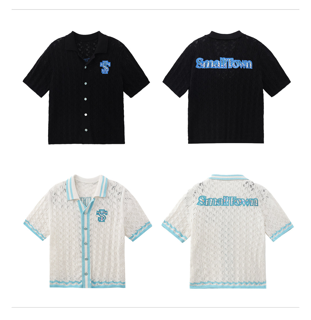 Small Town Kid Ethnic Logo Patch Crochet Knit Hawaiian Shirt | Face 3 Face