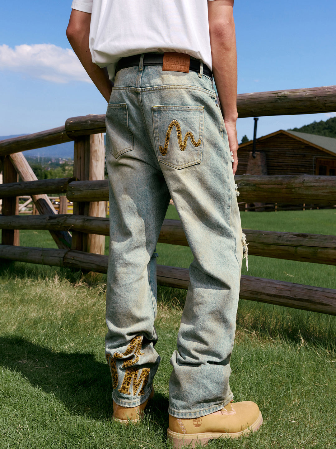 MEDM Leather Patchwork Washed Ripped Jeans | Face 3 Face