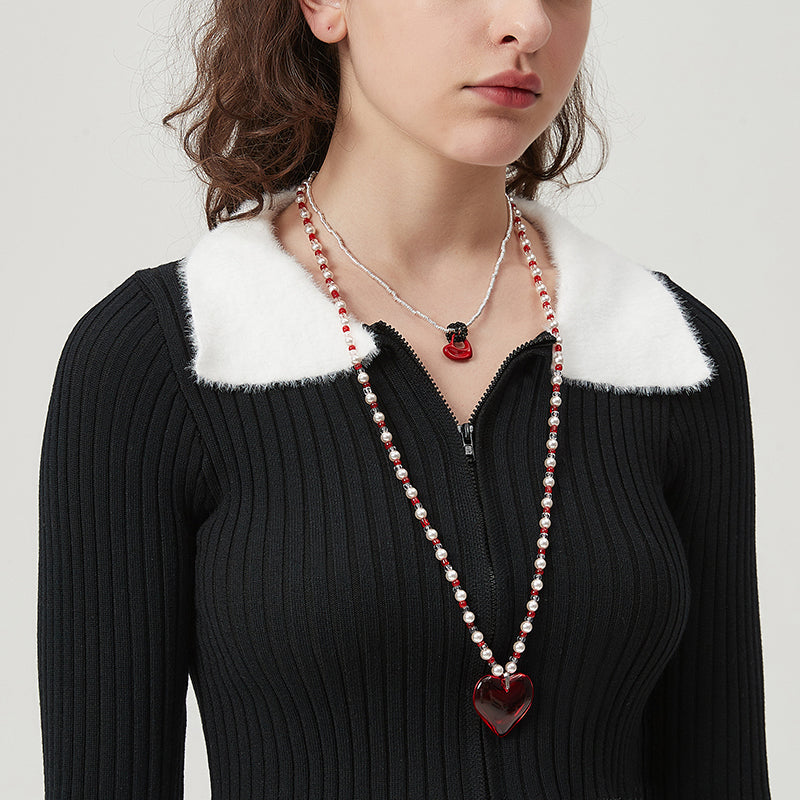 AWE Red Heart Pearl Necklace | Face 3 Face