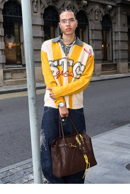 STEEPC Vertical Stripe Brushed Knit Polo Sweater | Face 3 Face