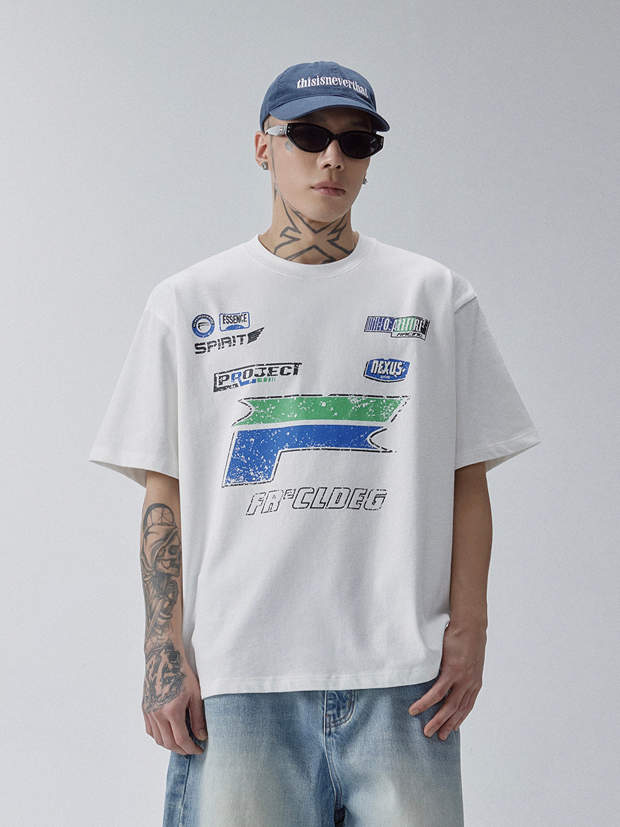 F2CE Racing-Style Cracked Letter Printed Tee | Face 3 Face