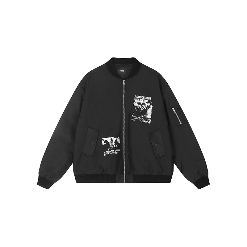 Achock Vintage Printed Baseball Bomber Jacket