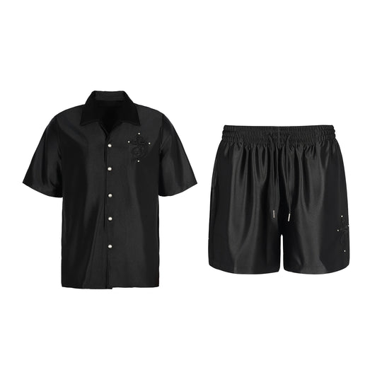 Small Town Kid 3D Cross Embroidered Satin Cuban Shirt Set | Face 3 Face