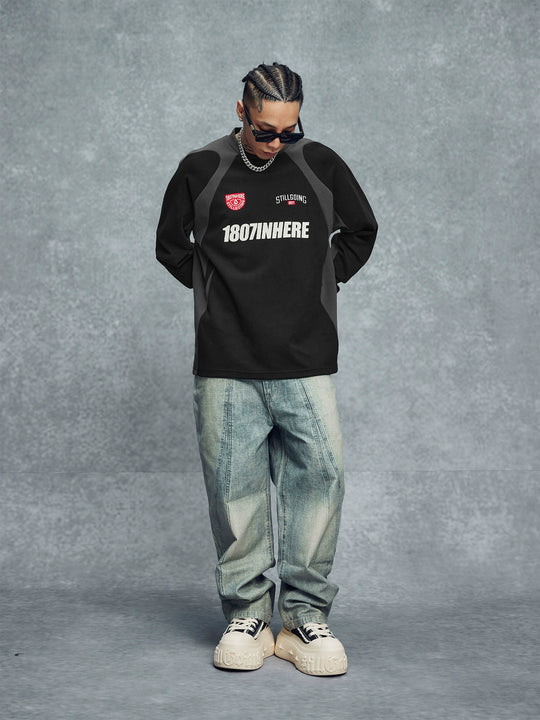 1807 Patchwork Number Sports Long Sleeve Tee | Face 3 Face