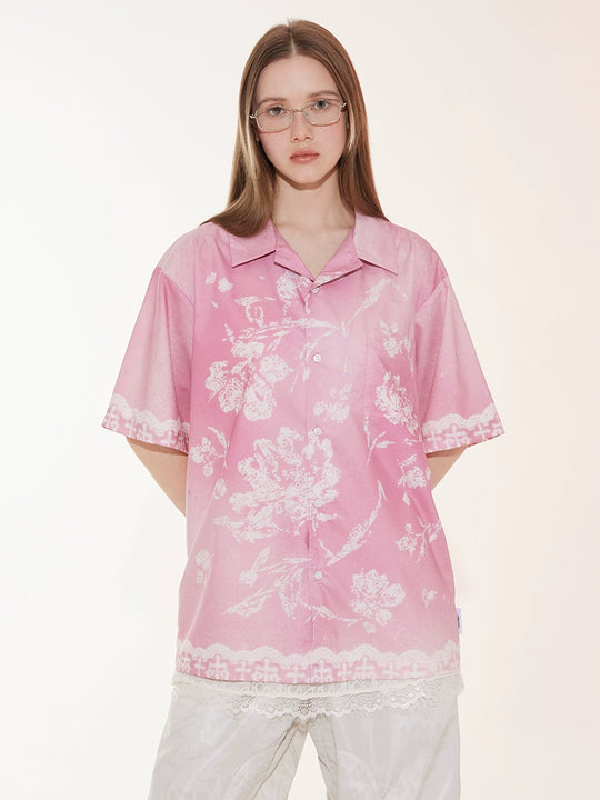 EMPTY REFERENCE Tie Dye Gradient Flower Short Sleeve Shirt | Face 3 Face