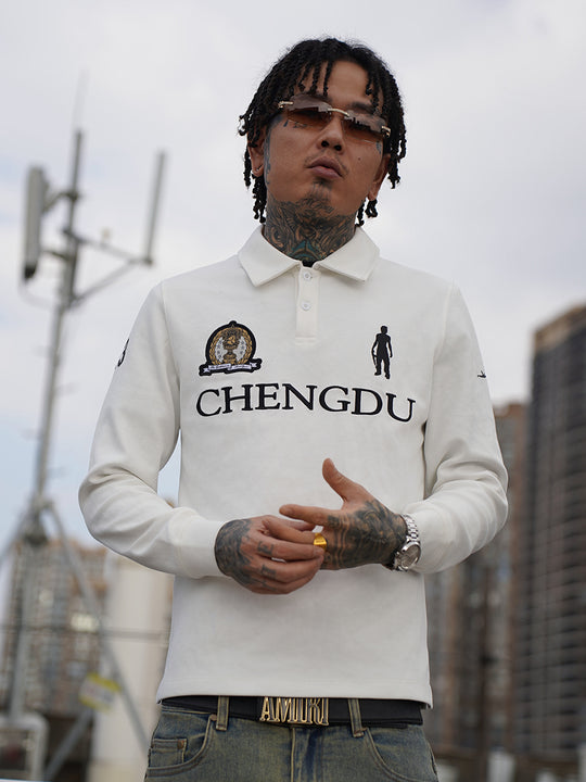 TGFCLUB 223 Patch Embroidered Slim Fit Long Sleeve Polo | Face 3 Face