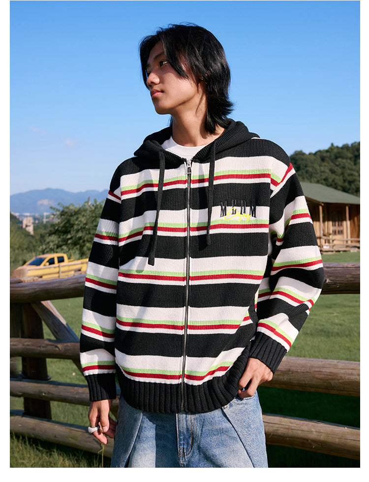 MEDM Colorful Stripes Zip-Up Knit Hoodie | Face 3 Face