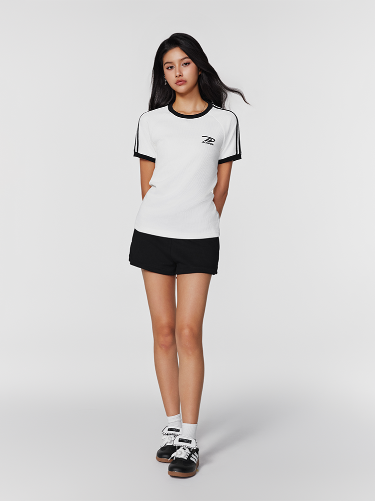 Achock Striped Girls Slim Short Waffle Knit Tee | Face 3 Face