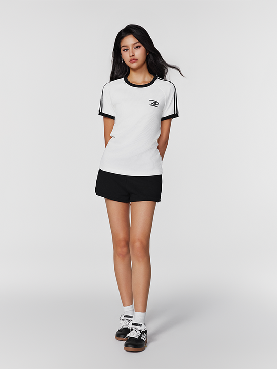 Achock Striped Girls Slim Short Waffle Knit Tee | Face 3 Face