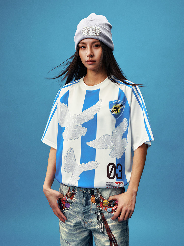 YADcrew Lace Peace Dove Striped Soccer Jersey | Face 3 Face