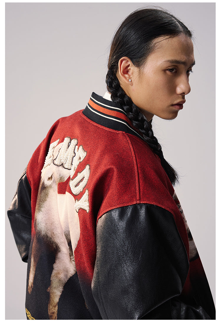 Remedy Sheep Full Print Pearl Embroidered Varsity Jacket | Face 3 Face