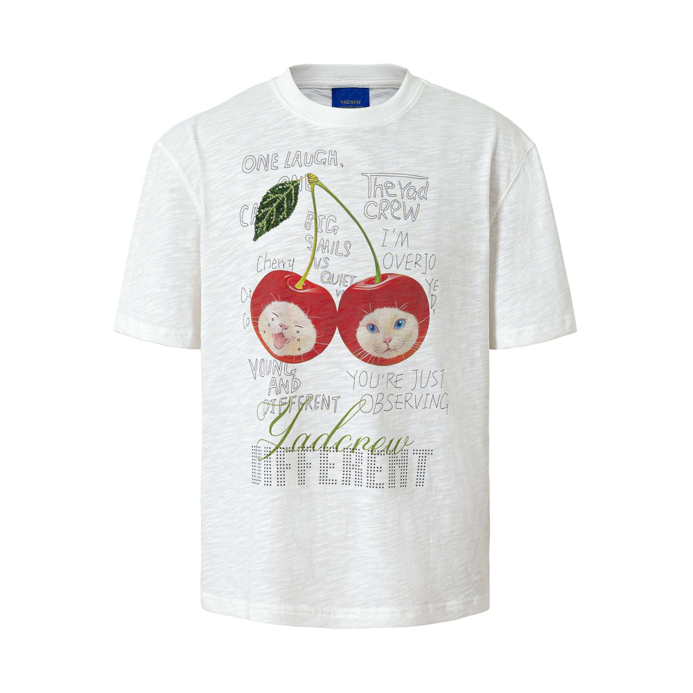 YADcrew Cherry Cat Print Bead and Rhinestone Tee | Face 3 Face