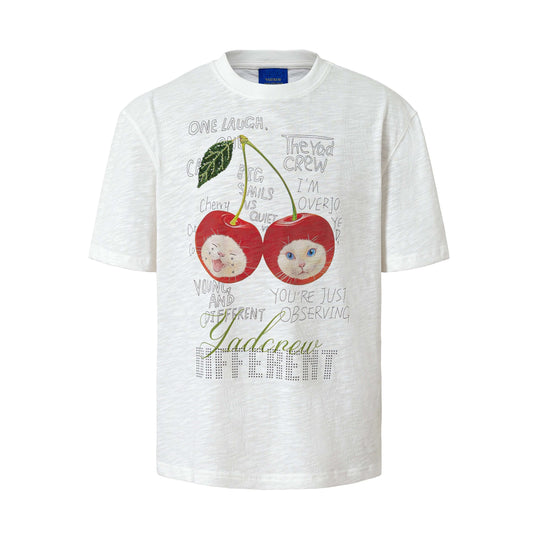 YADcrew Cherry Cat Print Bead and Rhinestone Tee | Face 3 Face