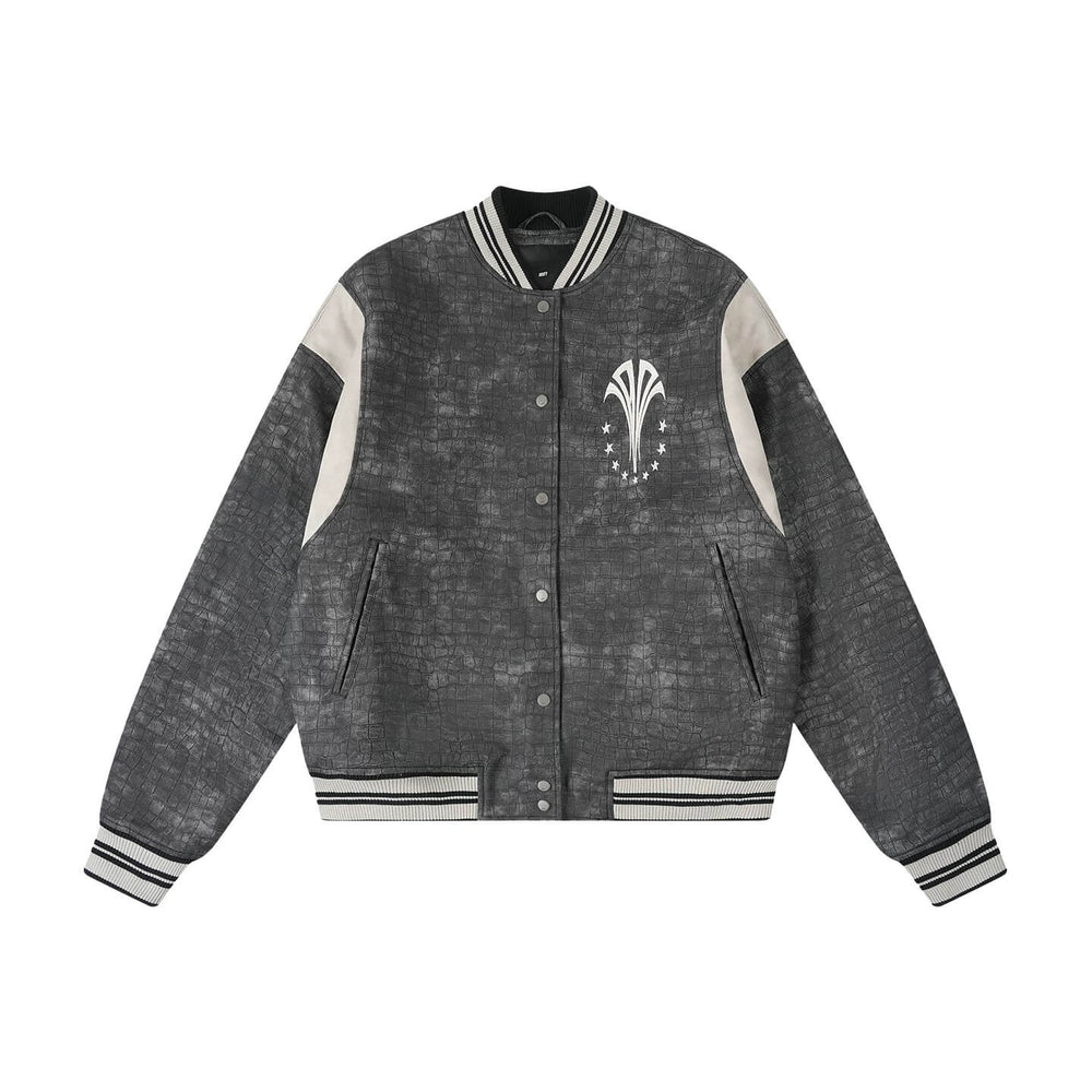 1807 In Here Crocodile PU Leather Varsity Jacket | Face 3 Face