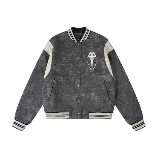 1807 In Here Crocodile PU Leather Varsity Jacket | Face 3 Face
