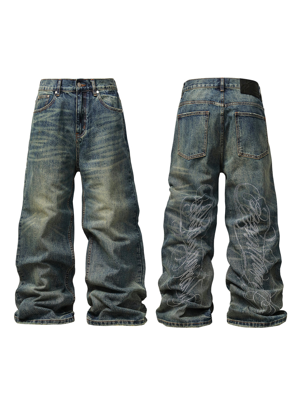 KARMANISTIC Washed Distressed Rhinestone Baggy Jeans | Face 3 Face