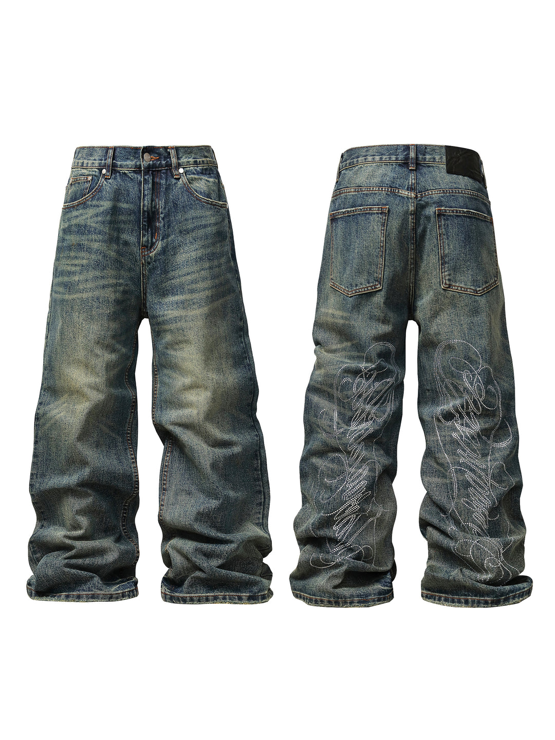KARMANISTIC Washed Distressed Rhinestone Baggy Jeans | Face 3 Face