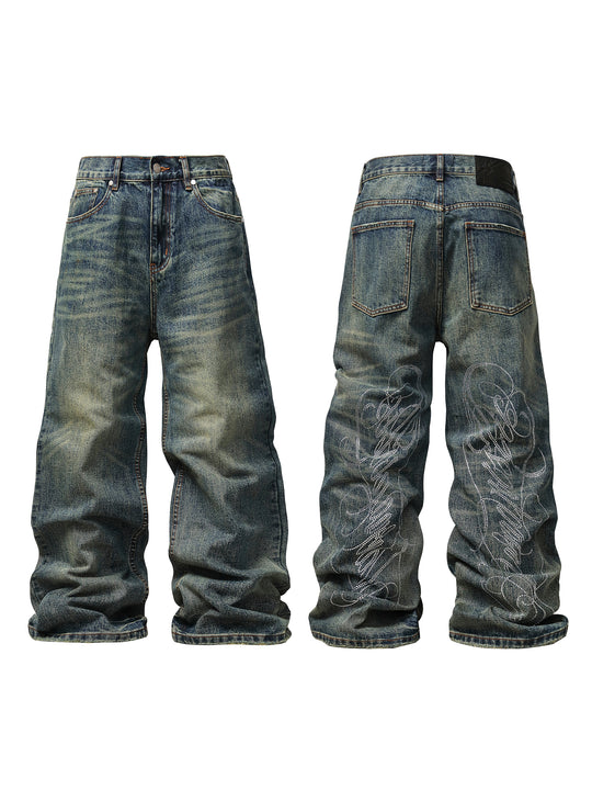 KARMANISTIC Washed Distressed Rhinestone Baggy Jeans | Face 3 Face