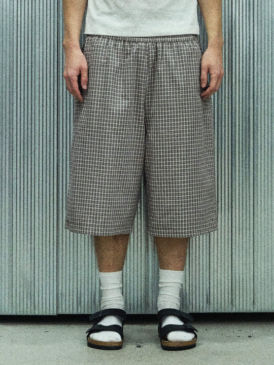 S45 Checkered Seersucker Baggy Shorts