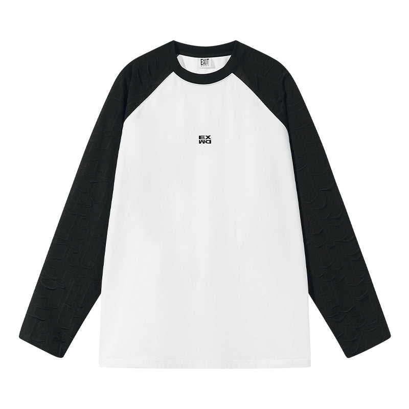 BLIND NO PLAN Contrast Color Embroidered Raglan Long Sleeve Tee | Face 3 Face