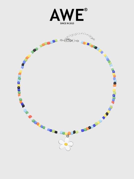AWE Colorful Beaded Sunflower Necklace | Face 3 Face