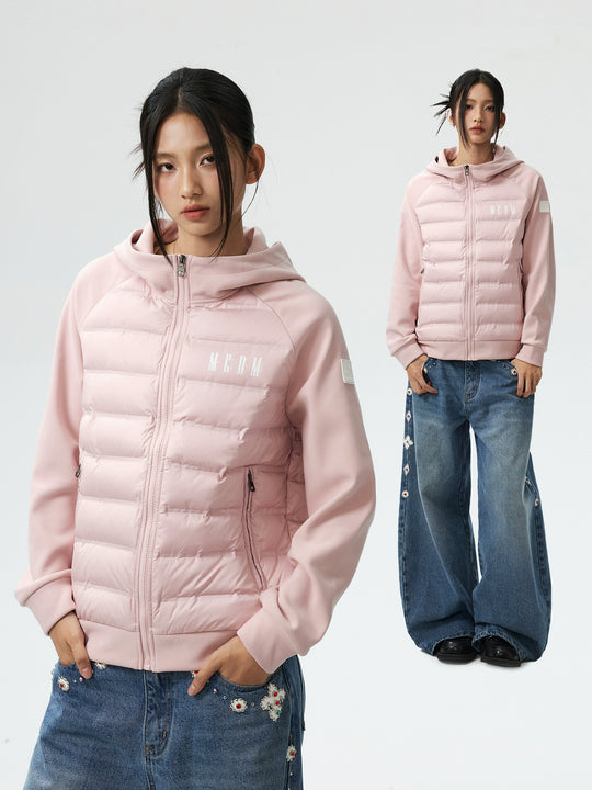 MEDM Patchwork Raglan Sleeve Lightweight Hooded Down Jacket | Face 3 Face