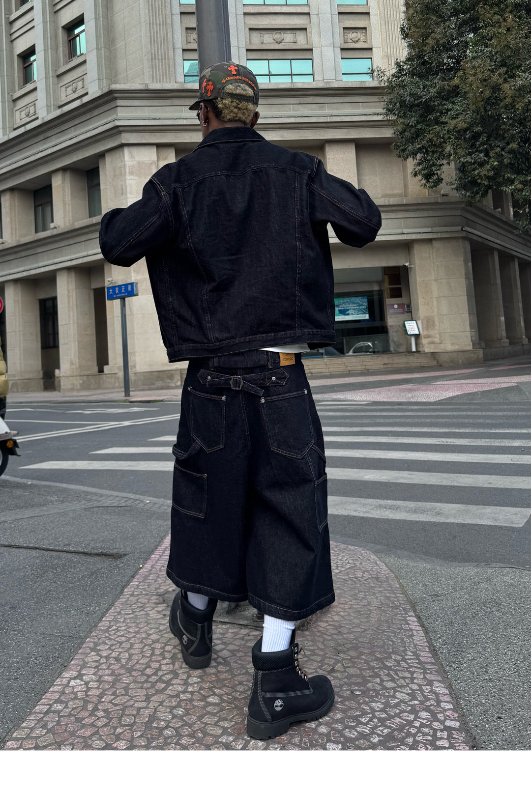 STEEPC Snap Button Double Knee Cropped Denim Baggy Shorts | Face 3 Face