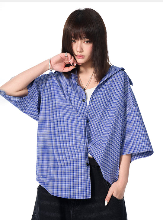 AFGK Plaid Leather Patch Short Sleeve Shirt | Face 3 Face