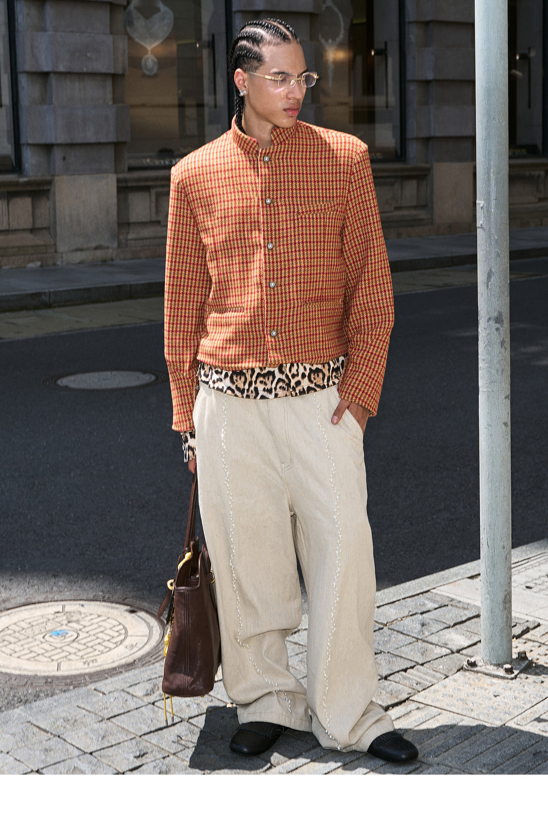 STEEPC Houndstooth Wool Blend Short Suit Jacket | Face 3 Face