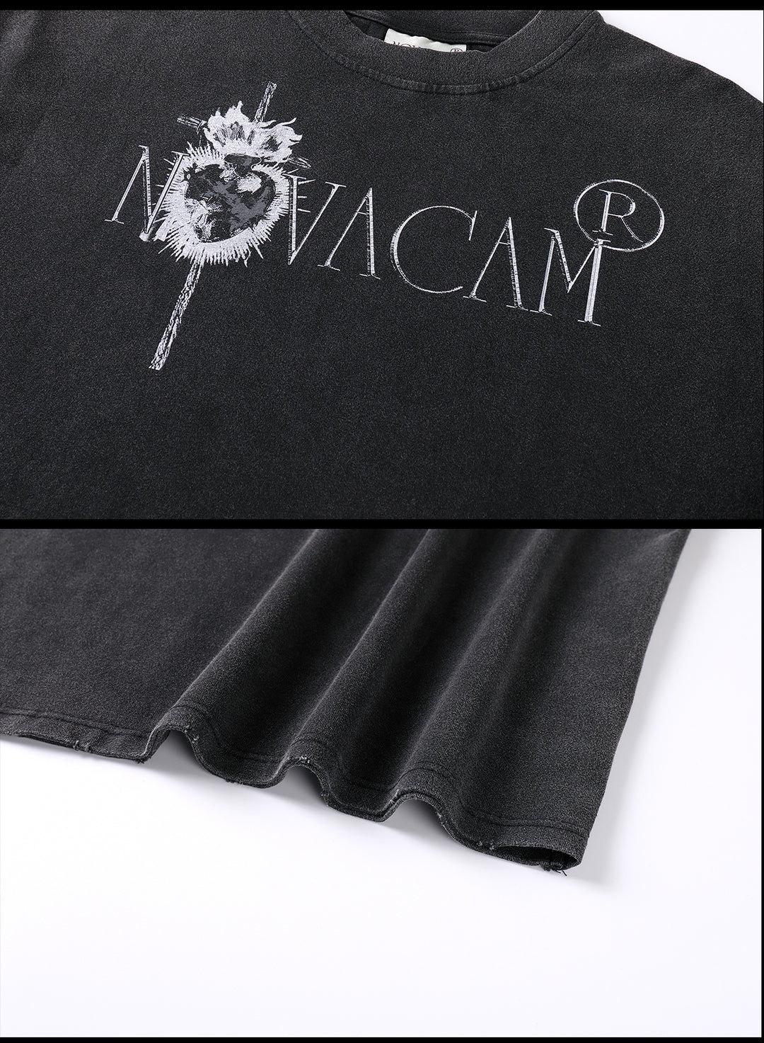 NOVACAM Vintage Frayed Logo Print Backstitch Tee | Face 3 Face