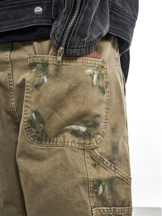 F3F Select Scratched Ink Distressed Double Knee Work Pants | Face 3 Face