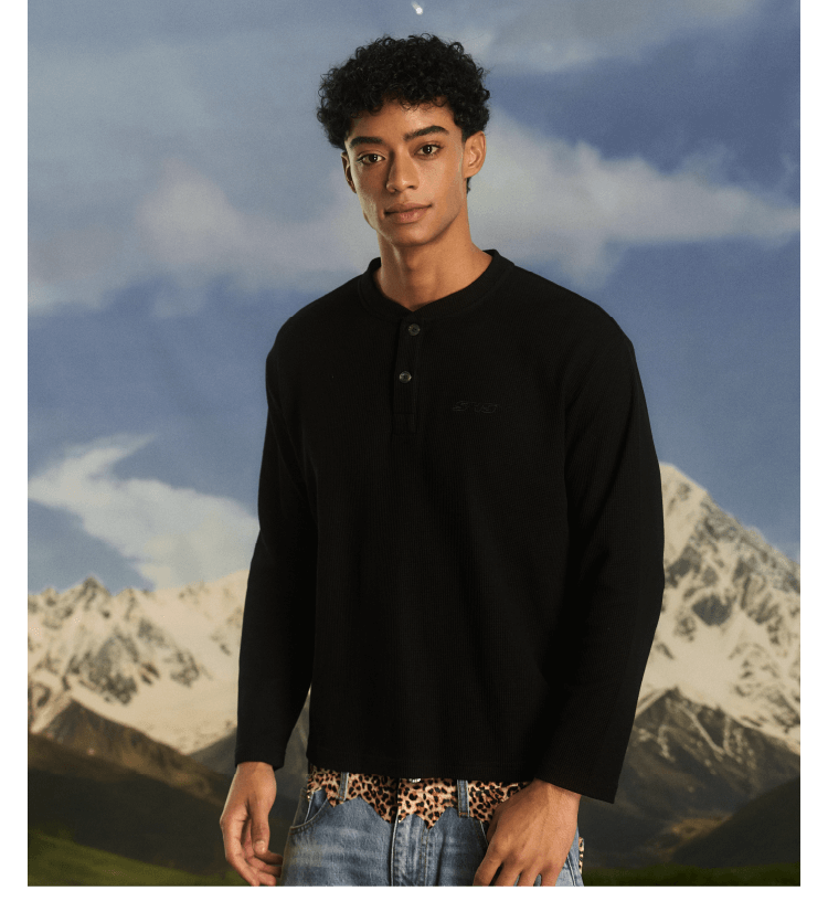 S45 Waffle Henley Neck Long Sleeve Tee | Face 3 Face