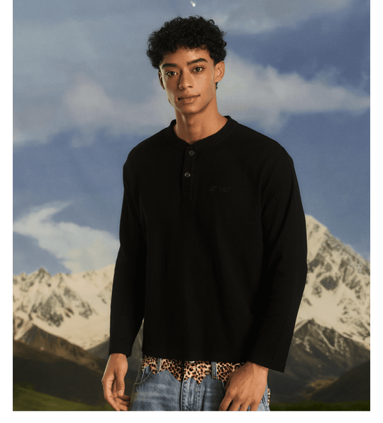 S45 Waffle Henley Neck Long Sleeve Tee | Face 3 Face