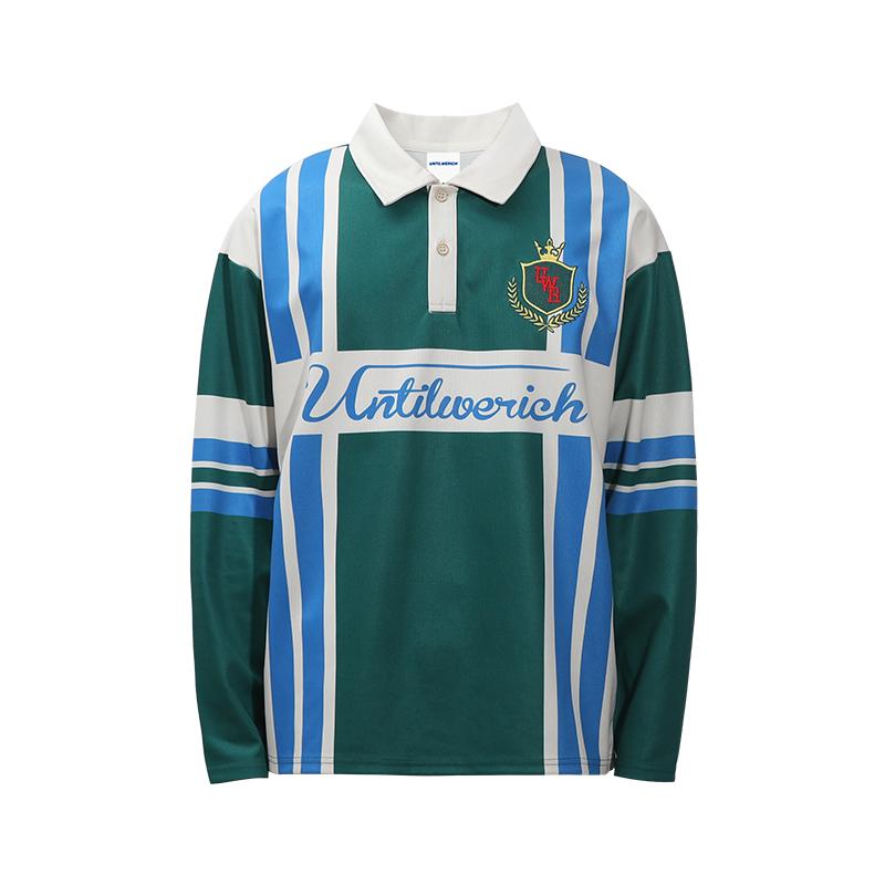UNTILWERICH Color Blocking Striped Long Sleeve Polo Jersey | Face 3 Face