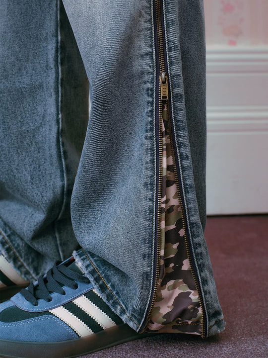 MEDM Side Zip Camouflage Washed Jeans | Face 3 Face
