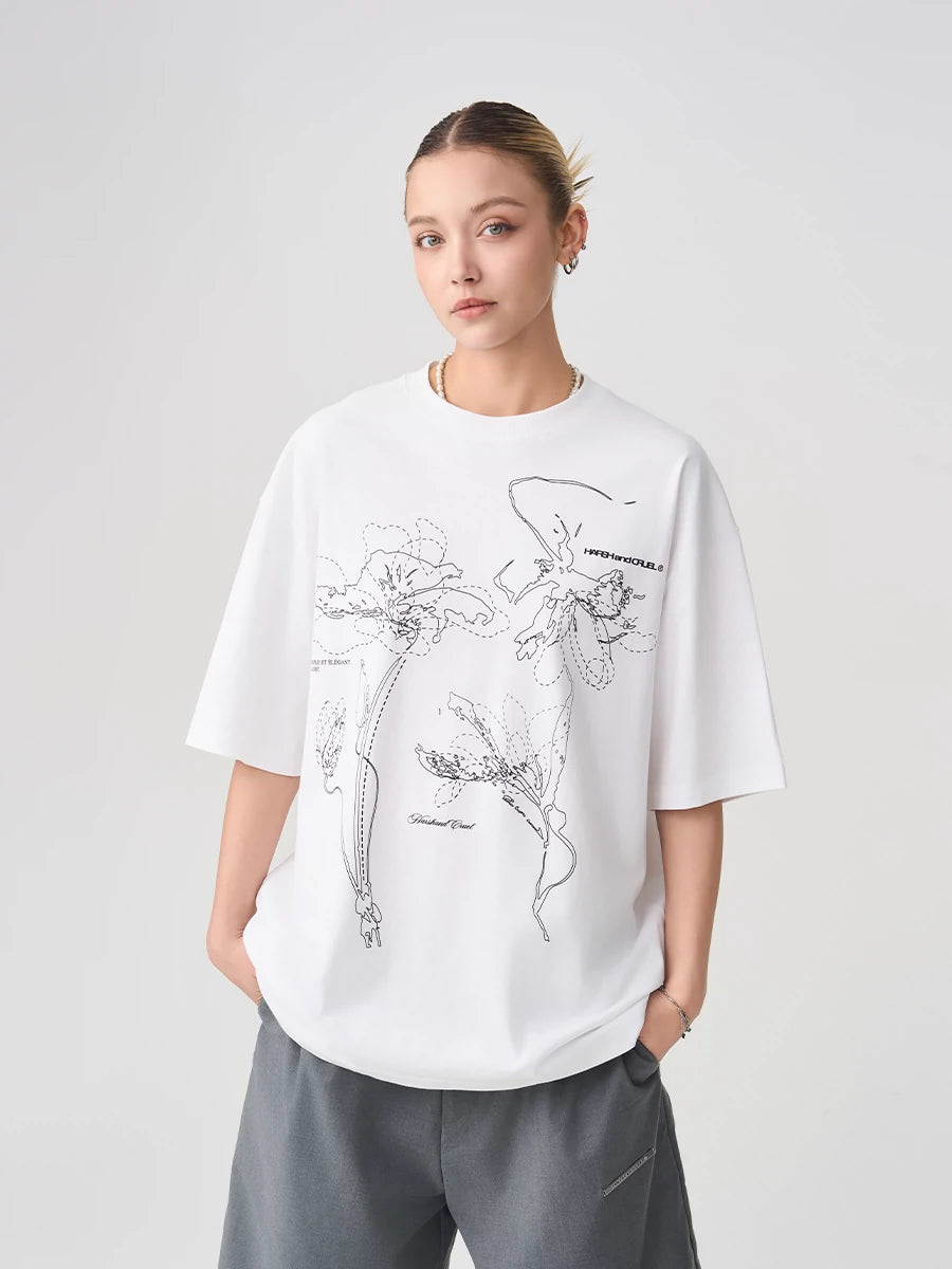 Harsh and Cruel Dotted Lines Flower Tee