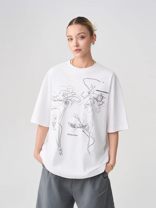 Harsh and Cruel Dotted Lines Flower Tee