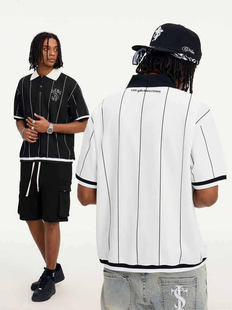 Small Town Kid Pearl Logo Striped Polo Jersey | Face 3 Face