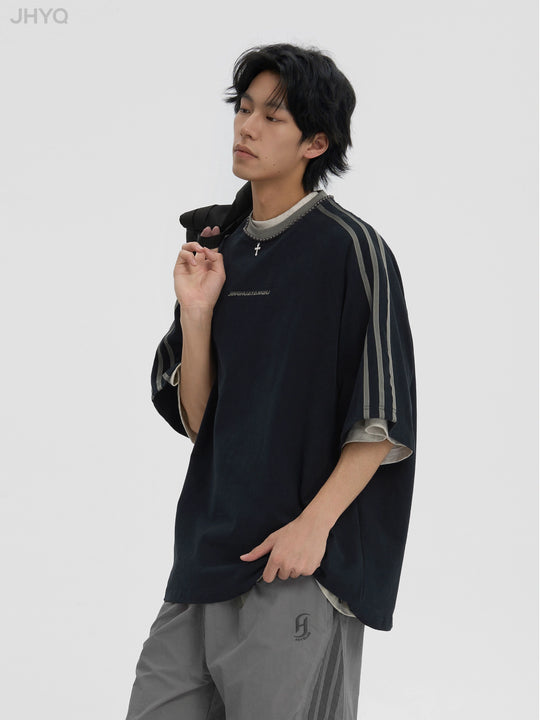 JHYQ Beaded Neck Striped Tee