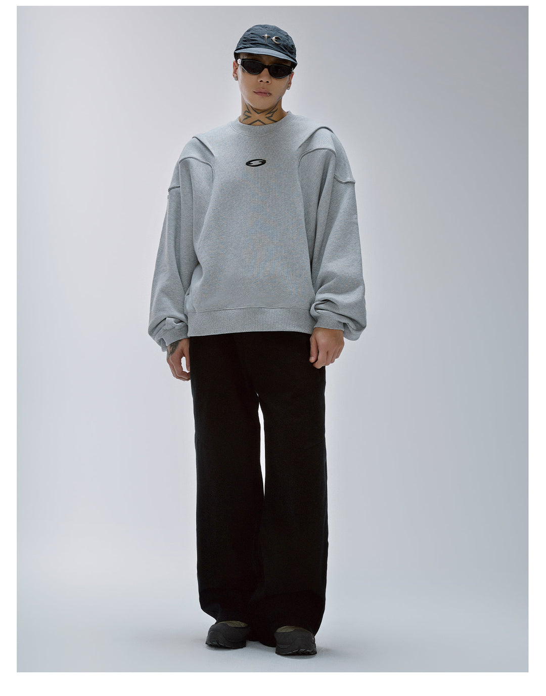 F2CE Pleated Splicing Embroidered Logo Sweatshirt | Face 3 Face