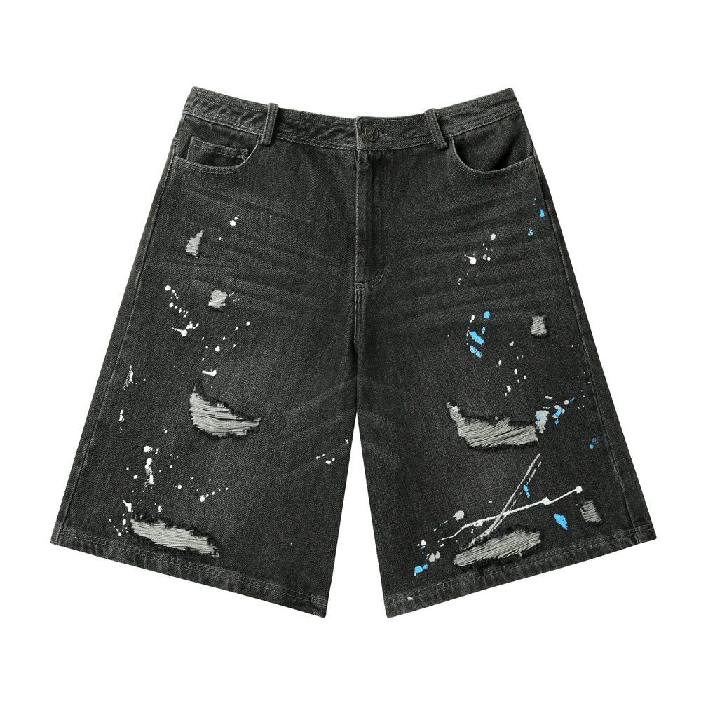 JHYQ Ink Splash Distressed Denim Shorts | Face 3 Face