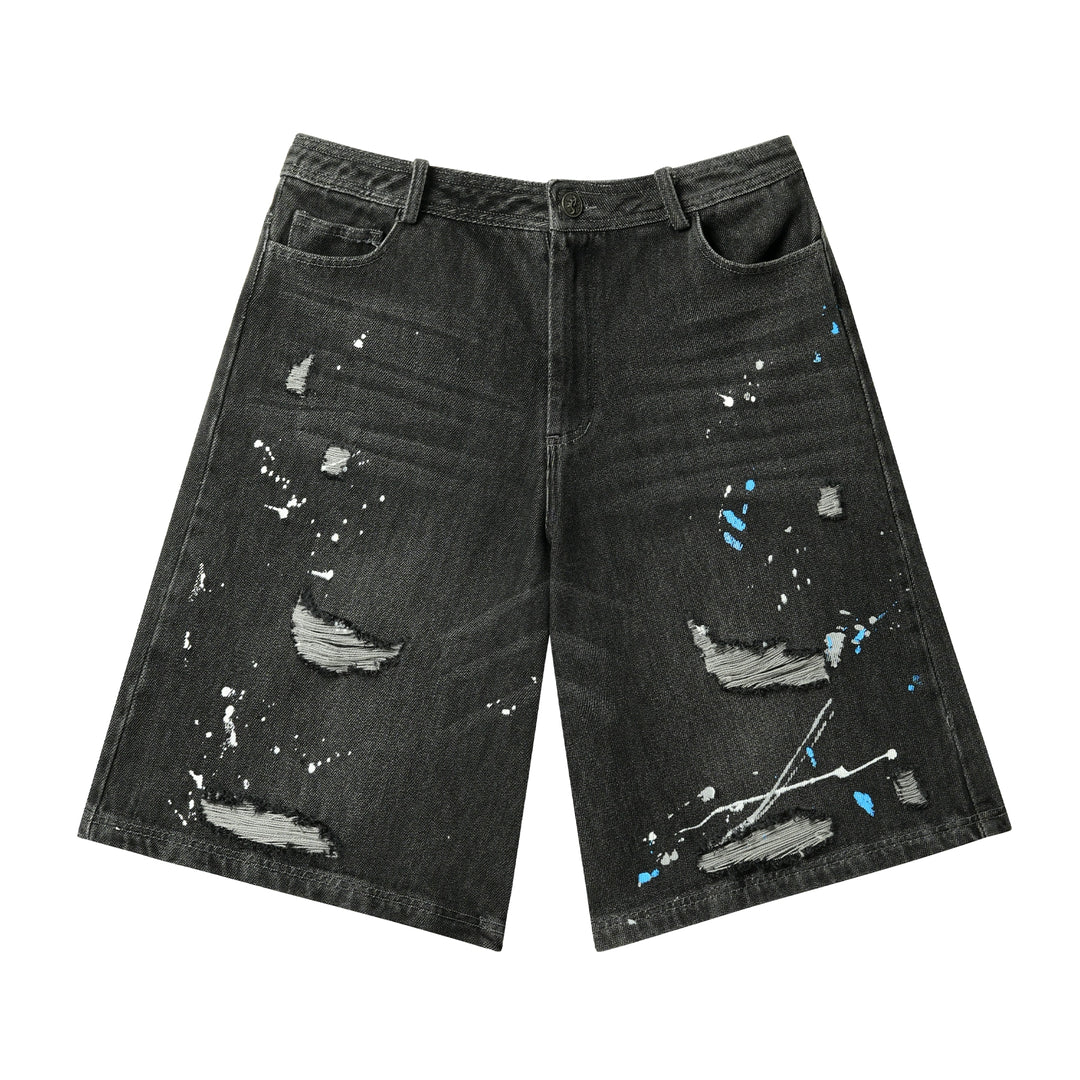 JHYQ Ink Splash Distressed Denim Shorts | Face 3 Face