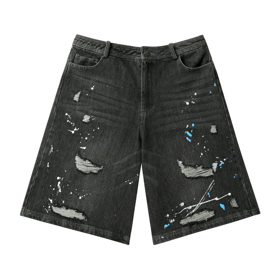 JHYQ Ink Splash Distressed Denim Shorts | Face 3 Face