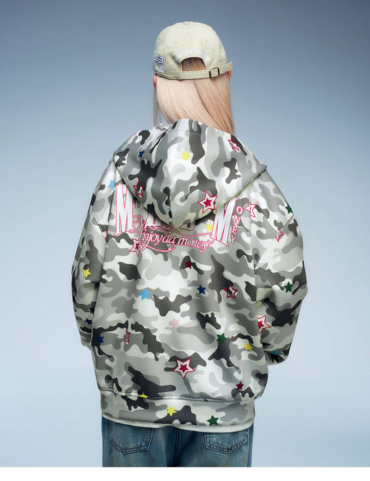 MEDM All Over Colorful Star Camouflage Zip Up Hoodie | Face 3 Face