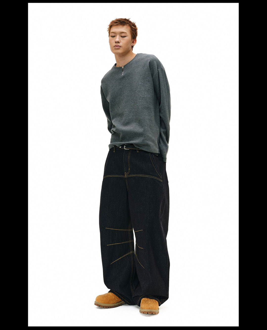 NOVACAM Yellow Stitch Baggy Jeans | Face 3 Face